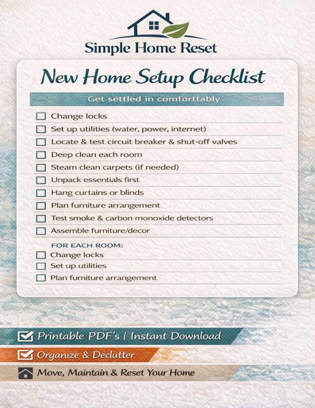 New Home Setup Checklist | Move-in Guide (instant Download PDF) - Etsy