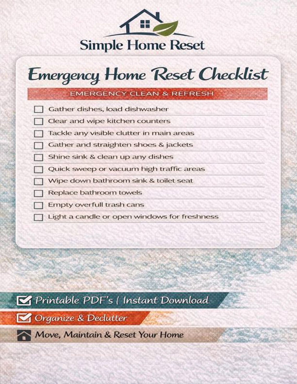 Def Reset Checklist.pdf Emergency Home Reset Checklist Printable Quick Clean PDF Instant ...