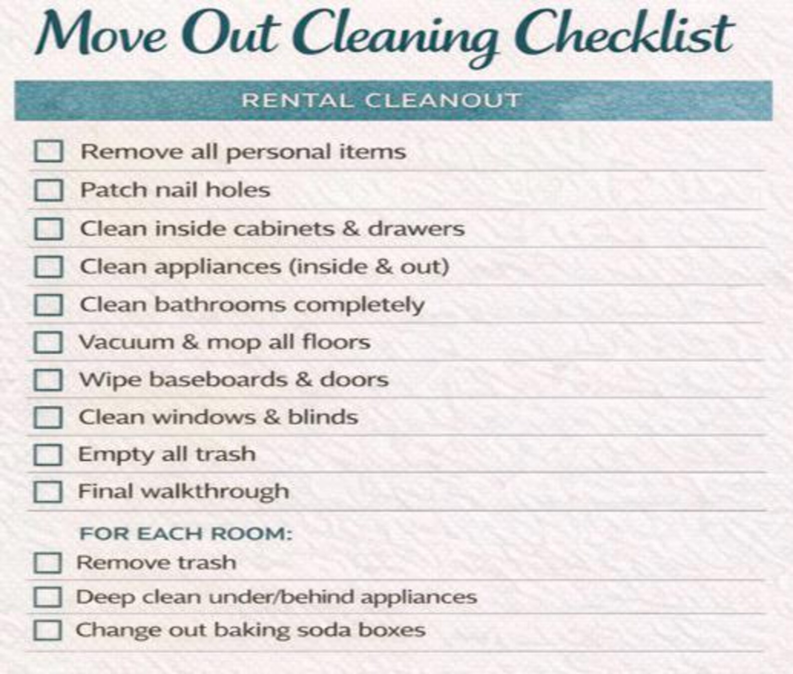 Move Out Cleaning Checklist Printable Rental Cleaning Instant Download ...