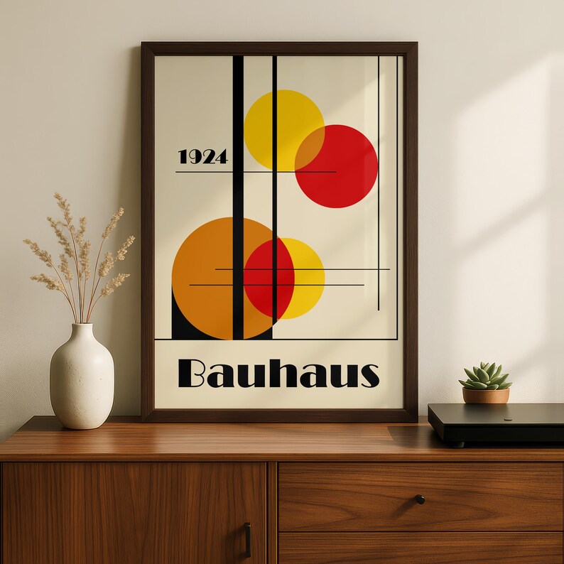 Bauhaus Orange Print - Mid Century Modern Wall Art - Minimalist ...