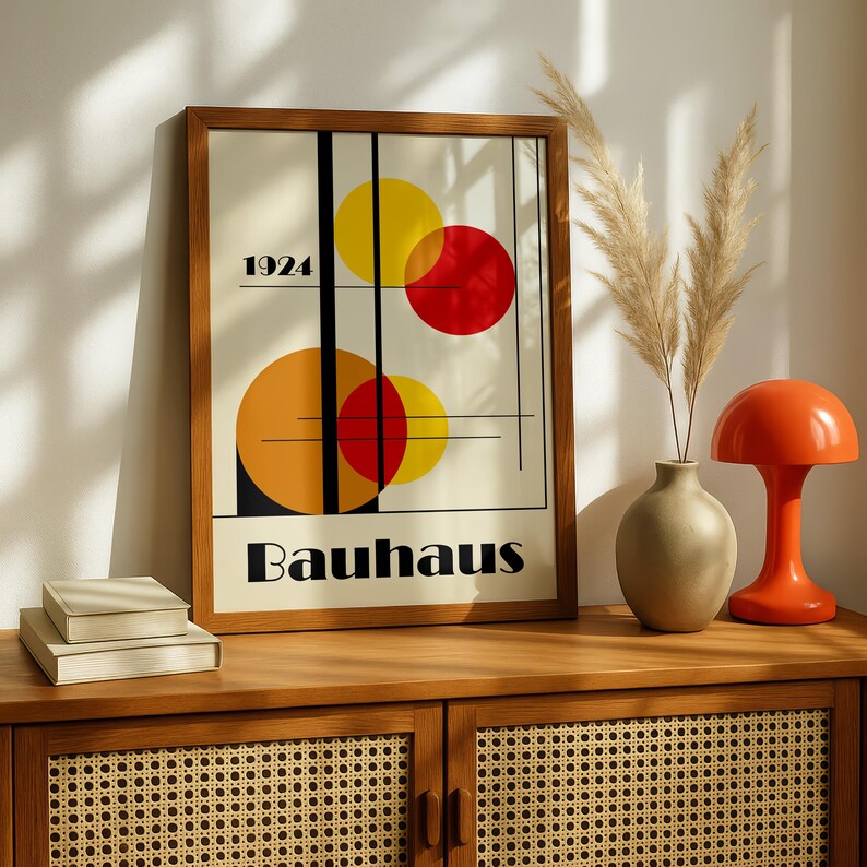 Bauhaus Orange Print - Mid Century Modern Wall Art - Minimalist ...