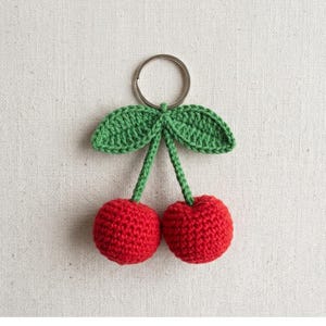 Crochet Cherry Keychain Pattern | Amigurumi Fruit Applique (PDF)
