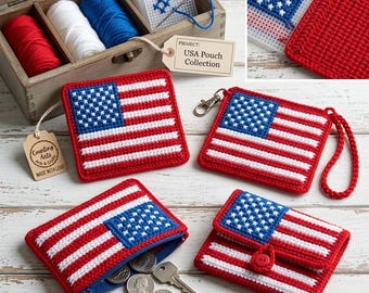 USA Flag Crochet Pouch Pattern, Plastic Canvas Coin Purse (PDF Download)