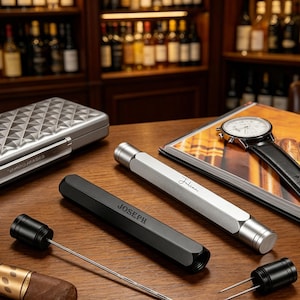 Personalized 2 in 1 Cigar Draw Enhancer Tool Hidden Cigar Needle and Nubber Portable Stainless Steel Cigar Accessory Gift for Men