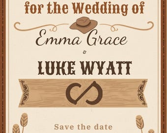 Editable Western Wedding Save The Date | Cowboy Save The Date Invite | Rustic Country Canva Template | Instant Download
