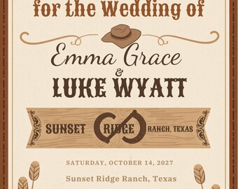 Editable Western Wedding Invitation | Cowboy Wedding Invite | Rustic Country Canva Template | Instant Download