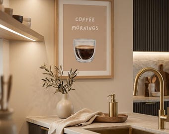 Coffee Mornings Print | Modern Kitchen Decor, Espresso Art (Digital Download)