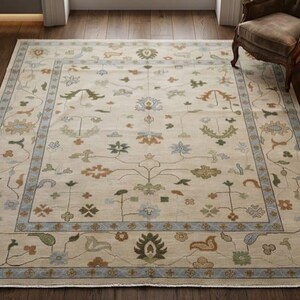 Alfombra turca vintage, alfombra de lana anudada a mano, alfombra bohemia, estampado Oushak, decoración para sala de estar.