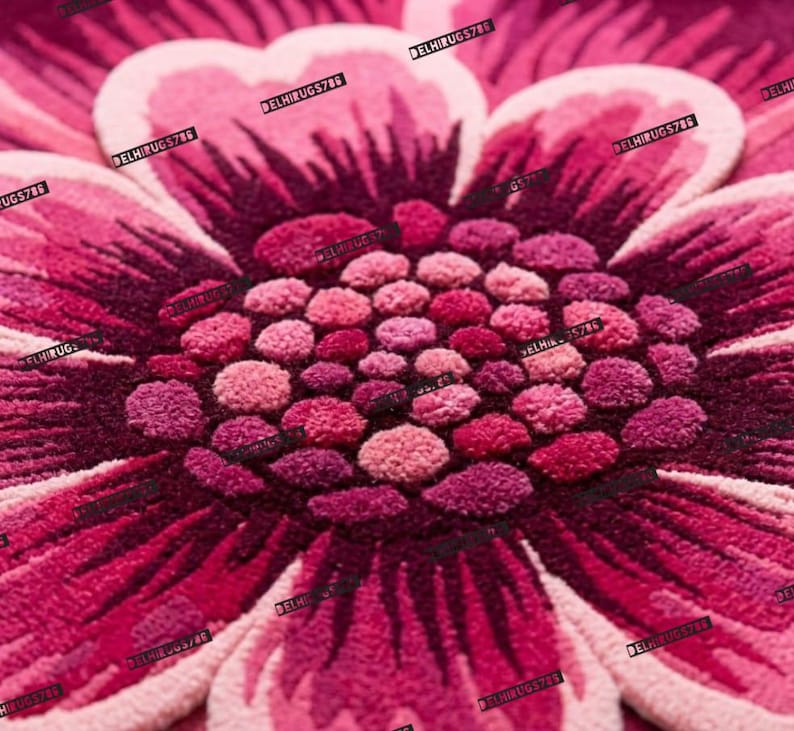 Pink Flower Shaped Rug, Hand Tufted Floral Area Rug, Daisy Carpet, Girls Room Decor. image 6