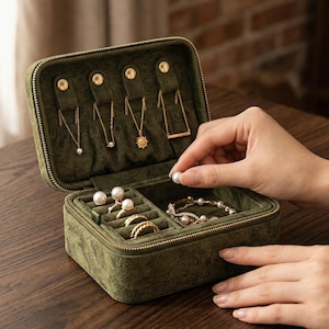 Locking Velvet Jewelry Box  – Travel Jewelry Case, Ring & Necklace Organizer, Gift for Her