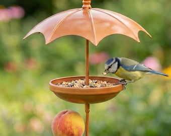 Metal Umbrella Bird Feeder & Pollinator Watering Station, Rustic Hanging Metal Seed Tray Garden Decor Outdoor Birds