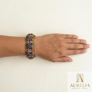 Purple Stone Bracelet · Baroque Antique Gold Statement Link · Charoite Style Vintage Jewelry bild 4