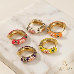 Floral Enamel Hoops - Etsy display picture 1