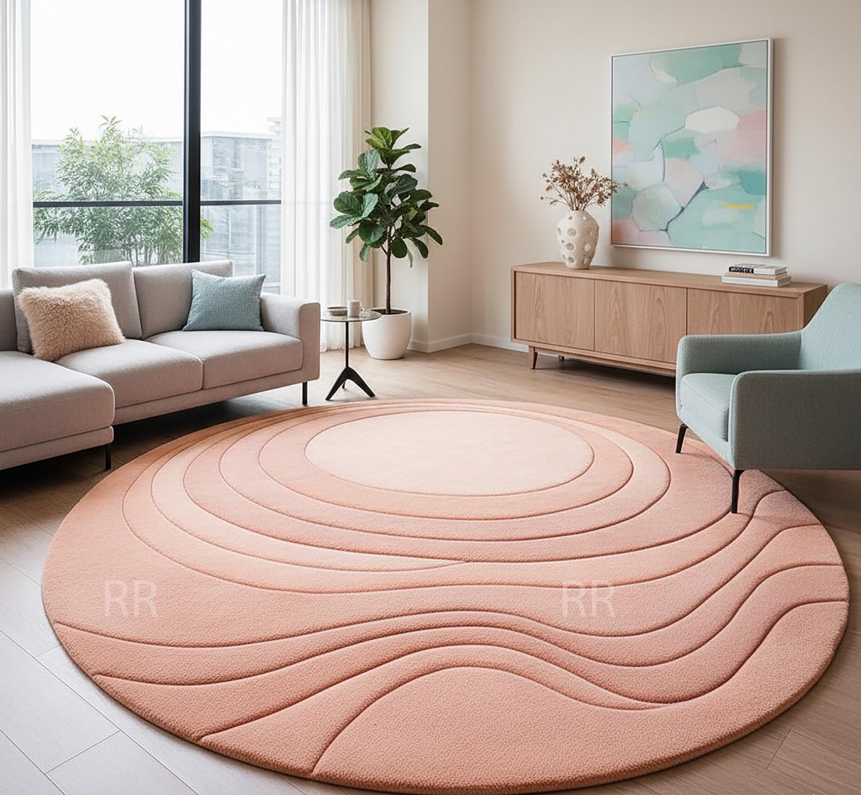 Hand-tufted Wool Round Rug – 3D Wave Gradient Topography Carpet, Mid ...