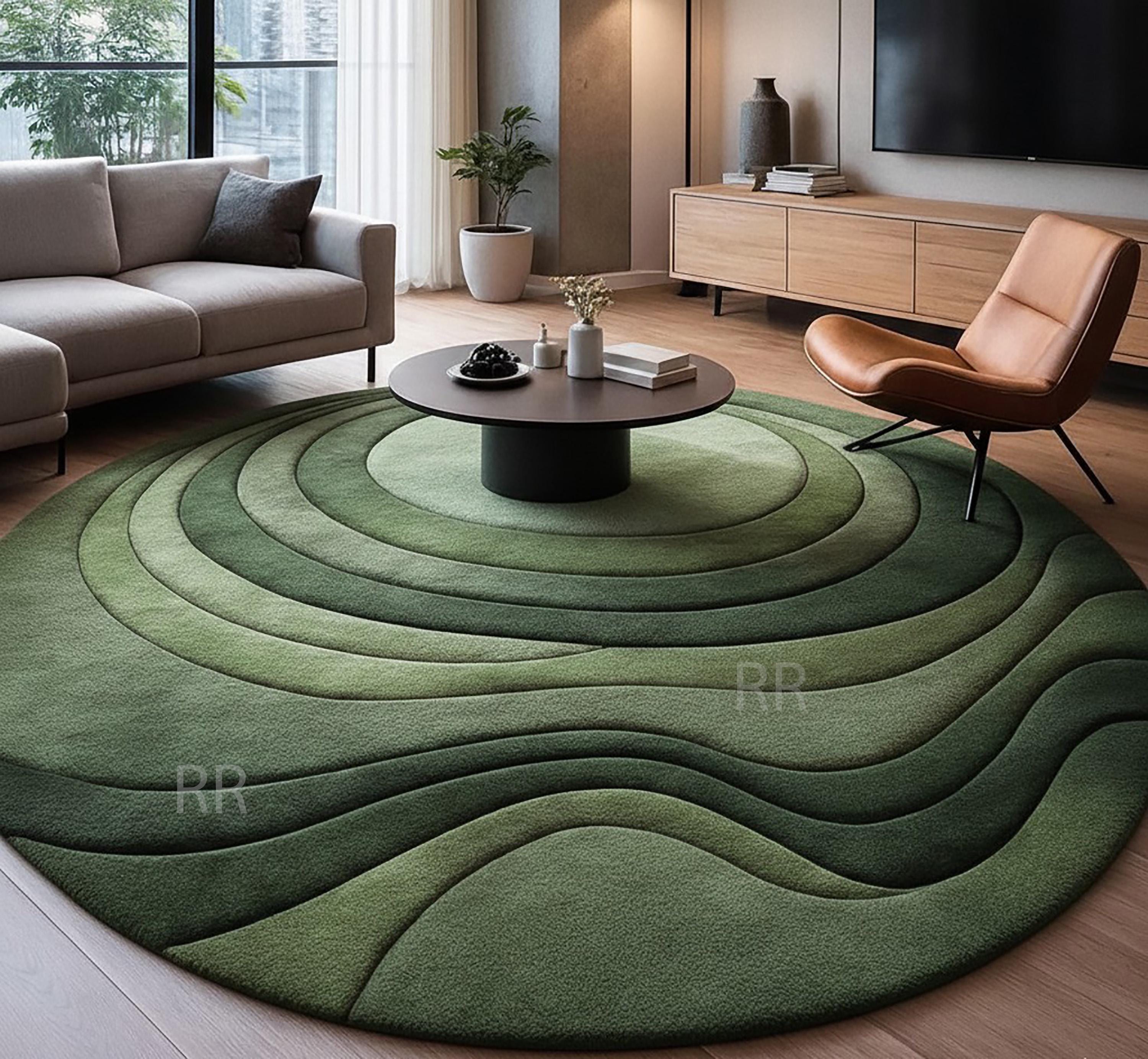 Hand-tufted Wool Round Rug – 3D Wave Gradient Topography Carpet, Mid ...