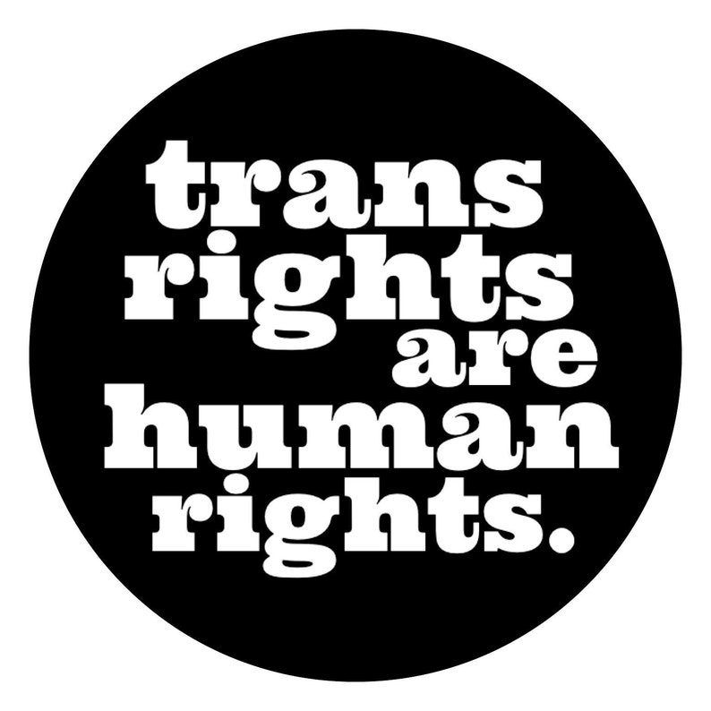 Mini Sticker Trans Rights are Human Rights 2\u201d vinyl circle sticker by Jaymee Laws