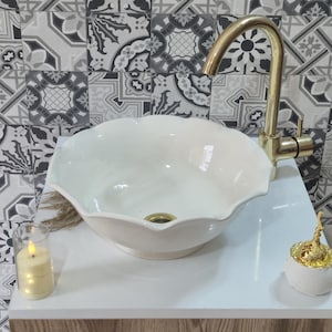 Handmade Ceramic Vessel Sink, Petal Design Bathroom Basin, Unique Housewarming Gift Ideas