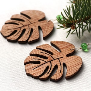 Christmas Ornaments, Set of 2 Wooden Leaves Monstera Nordic Style Wood Laser Cut Holiday Handmade Christmas decor
