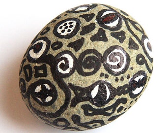 Rustic Decor Paper weight Meditation Stone Raw Stone Painted Black Ink Nature Inspired Healing Energy natural stone