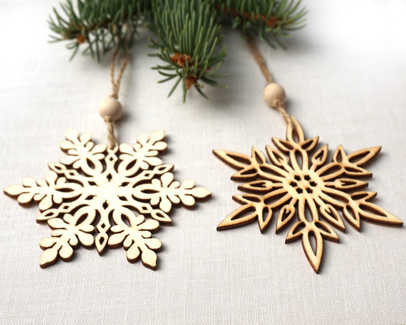 ON VACATION, Christmas Ornaments, Set of 2 Wooden Snowflakes, Wooden Ornaments Wood Snowflake Laser Cut Snowflakes Holiday Handmade image 7