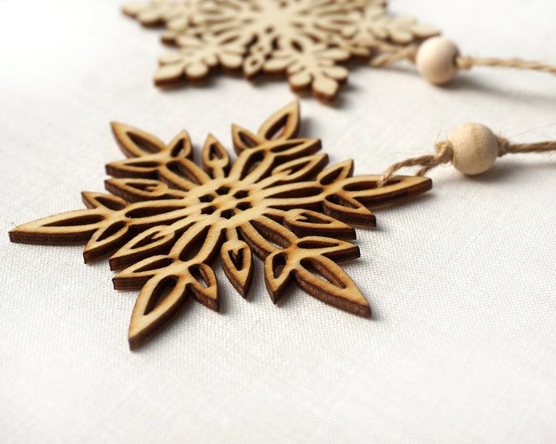 ON VACATION, Christmas Ornaments, Set of 2 Wooden Snowflakes, Wooden Ornaments Wood Snowflake Laser Cut Snowflakes Holiday Handmade image 3