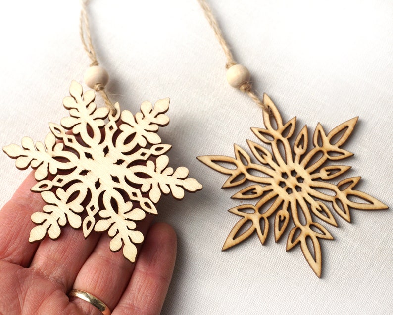 ON VACATION, Christmas Ornaments, Set of 2 Wooden Snowflakes, Wooden Ornaments Wood Snowflake Laser Cut Snowflakes Holiday Handmade image 5