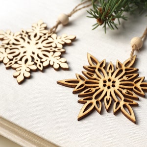 ON VACATION, Christmas Ornaments, Set of 2 Wooden Snowflakes, Wooden Ornaments Wood Snowflake Laser Cut Snowflakes Holiday Handmade image 4