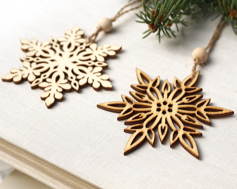 ON VACATION, Christmas Ornaments, Set of 2 Wooden Snowflakes, Wooden Ornaments Wood Snowflake Laser Cut Snowflakes Holiday Handmade image 4