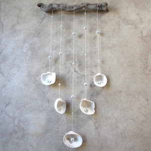Rustic Decor Beach Wedding Decor White Shell Mobile West Coast Canada Driftwood Nursery Room Rustic Bohemian decor