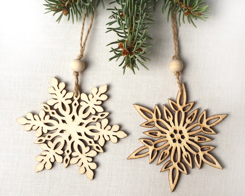 ON VACATION, Christmas Ornaments, Set of 2 Wooden Snowflakes, Wooden Ornaments Wood Snowflake Laser Cut Snowflakes Holiday Handmade image 6