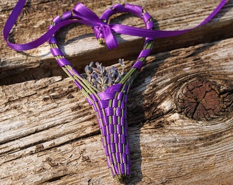ON VACATION, housewarming gift Small Lavender Basket Heart Organic Lavender Wand My Original Design Purple Wedding Gift Flower Girl