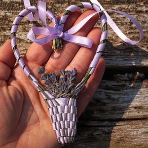 ON VACATION, Lavender Basket Heart Organic Lavender Wand My Original Design Light Purple Wedding Gift Bride Mother Flower Girl image 3