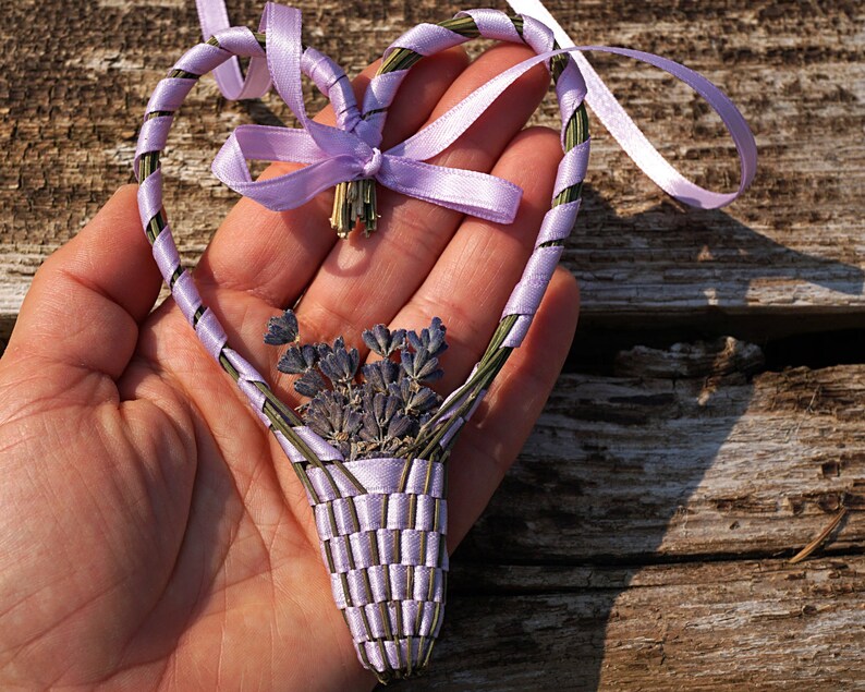 ON VACATION, Lavender Basket Heart Organic Lavender Wand My Original Design Light Purple Wedding Gift Bride Mother Flower Girl image 3