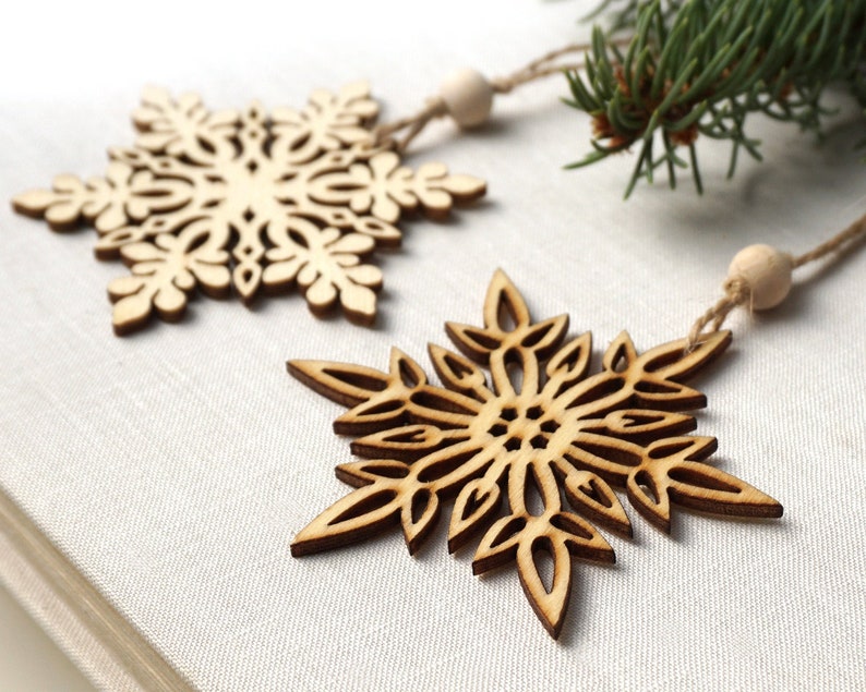 ON VACATION, Christmas Ornaments, Set of 2 Wooden Snowflakes, Wooden Ornaments Wood Snowflake Laser Cut Snowflakes Holiday Handmade image 1