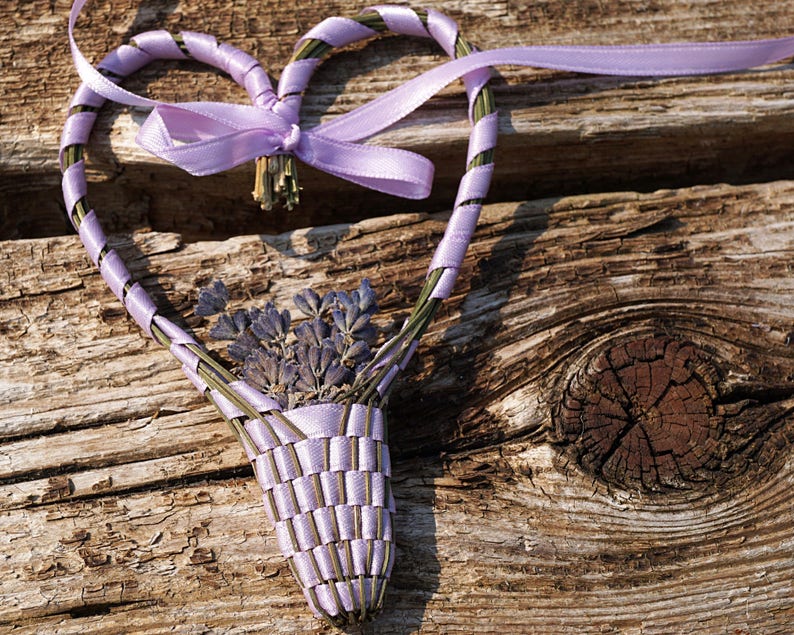 ON VACATION, Lavender Basket Heart Organic Lavender Wand My Original Design Light Purple Wedding Gift Bride Mother Flower Girl image 2