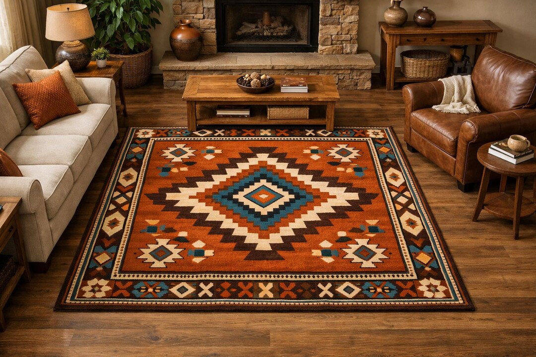 Aztec Rugs Turquoise Hand Tufted Wool Southwestern Rug, Navajo Aztec Geometric Area Rug ...