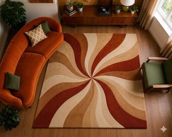 Hand Tufted Rug Retro TERRACOTTA SWIRL Wool Large Area Rugs For Living Room Bedroom Nursery 6X9 8X10 9X12 10X14 Custom Rug