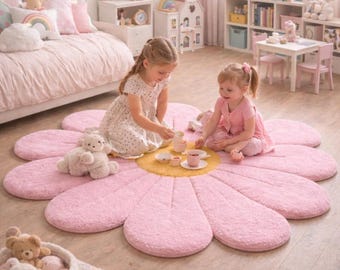 Hand tufted Rug Pink Daisy Flower Rug, Cute Flower Area Rug, Nursery Rug for Girls Room, Soft Plush Kids Room Carpet, Aesthetic Flower Rug