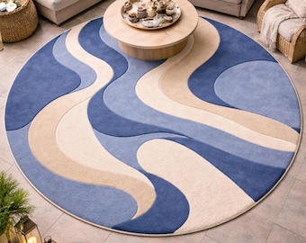 Handmade Round Area Rug, Brown Concentric Circle Design, Minimalist Decor