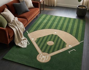 Baseball Field Kids Rug, Sports Nursery Rug, Playroom Area Rug, Baseball Diamond Carpet, Handmade Wool Kids Room Decor 5×8 8×10 9×12