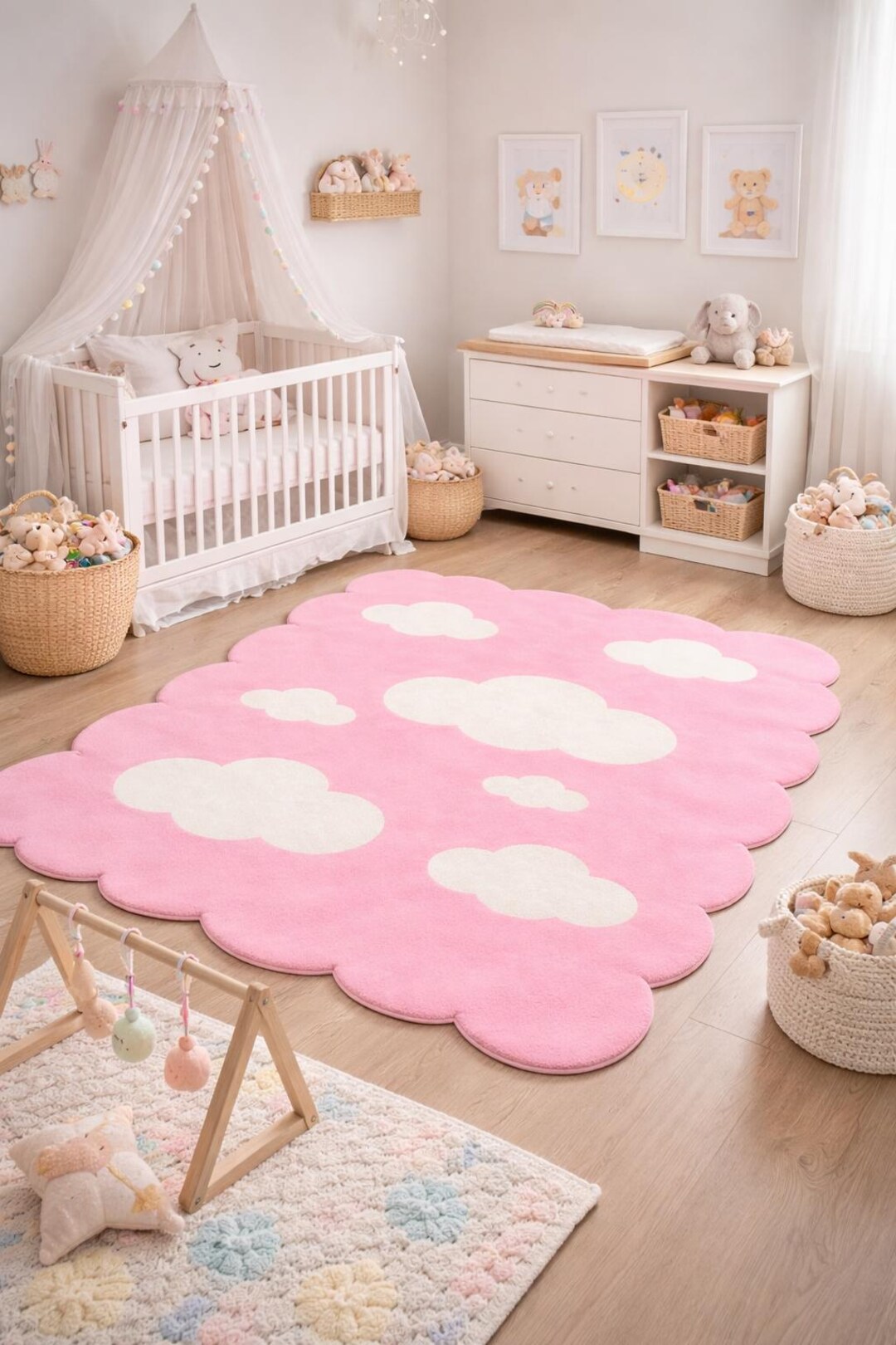 Pink Cloud Tufted Wool Rug, Kids Nursery Rug, Baby Girl Room Decor, New ...