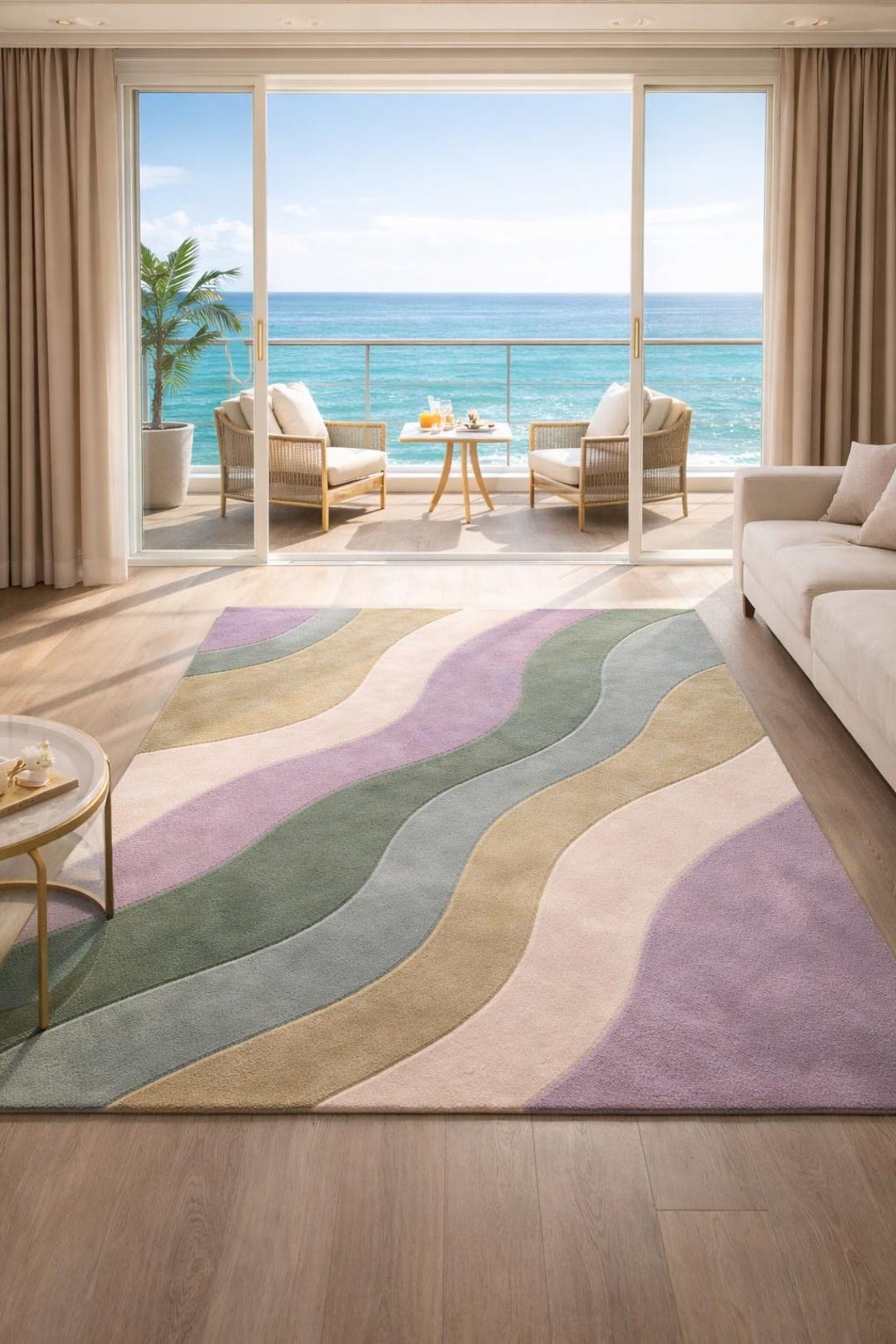 Pastel Rug Modern Modern Abstract Pastel Wave Rug, Irregular Design Area Rug, Luxury ...