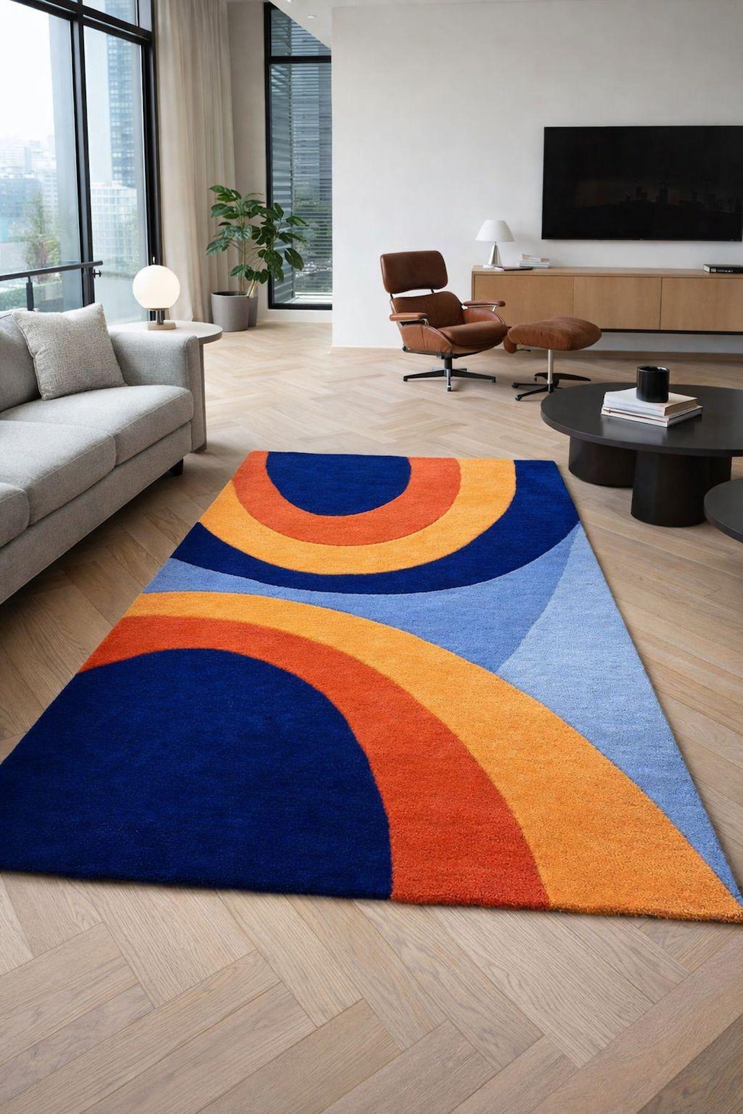 Arc Rug Hand Tufted Abstract Arc Rug, Modern Multicolor Area Rug, Luxury ...