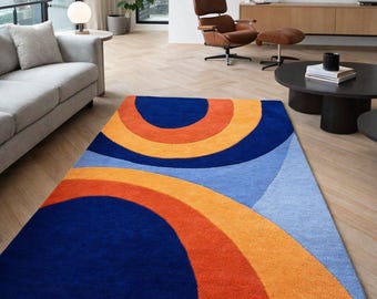 Hand Tufted Abstract Arc Rug, Modern Multicolor Area Rug, Luxury Geometric Carpet, Contemporary Living Room Rug, Designer Bedroom Floor Rug