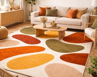 Hand Tufted Wool Rug,Abstract Organic Shape Area Rug,Modern Boho Carpet,Neutral Color Living Room Rug,Minimal Home Decor 5x7, 6x9 8x10
