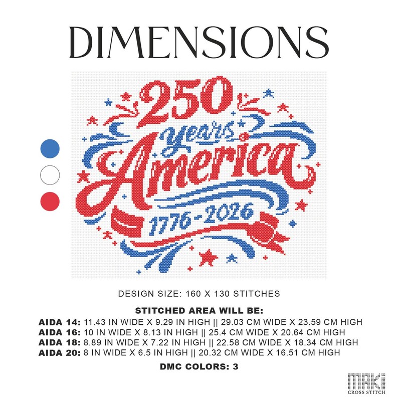 250 Years America 1776-2026 Cross Stitch Pattern, Patriotic 250th Anniversary Embroidery Design, USA Independence Sampler Celebration PDF image 5