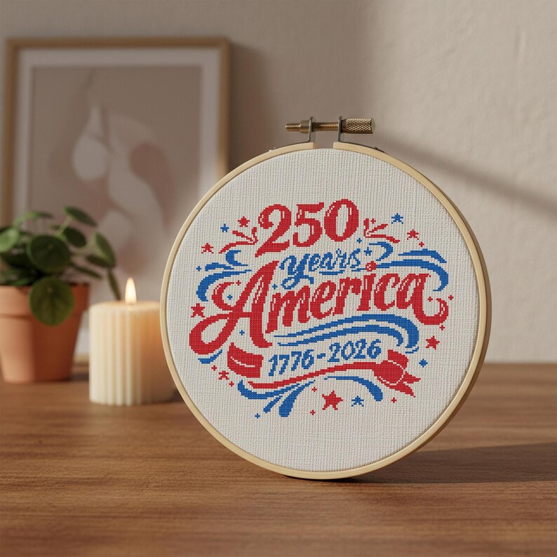 250 Years America 1776-2026 Cross Stitch Pattern, Patriotic 250th Anniversary Embroidery Design, USA Independence Sampler Celebration PDF image 6