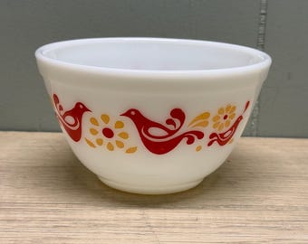 Bol nido Pyrex vintage con diseño de pájaros de la amistad n.° 401, 1,5 pintas