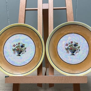 Vintage Beyer & Bock Porcelain Art Deco Lustreware Saucers, Set of 2, Thuringia Germany