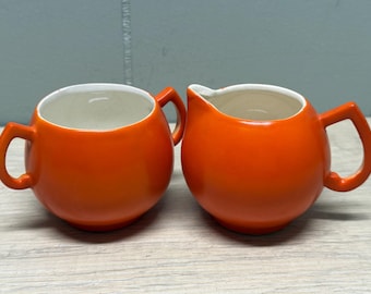 Vintage Made in Japan 1940s Orange Sugar and Creamer Set